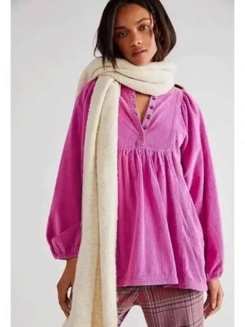 Free People Corded Peasant Tunic in Magenta